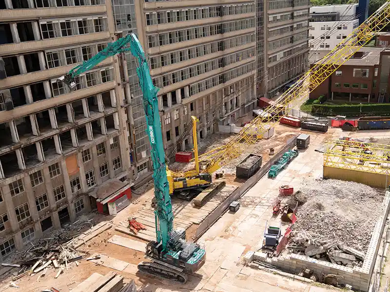 Kobelco brings ultra-high reach demolition excavator to Europe