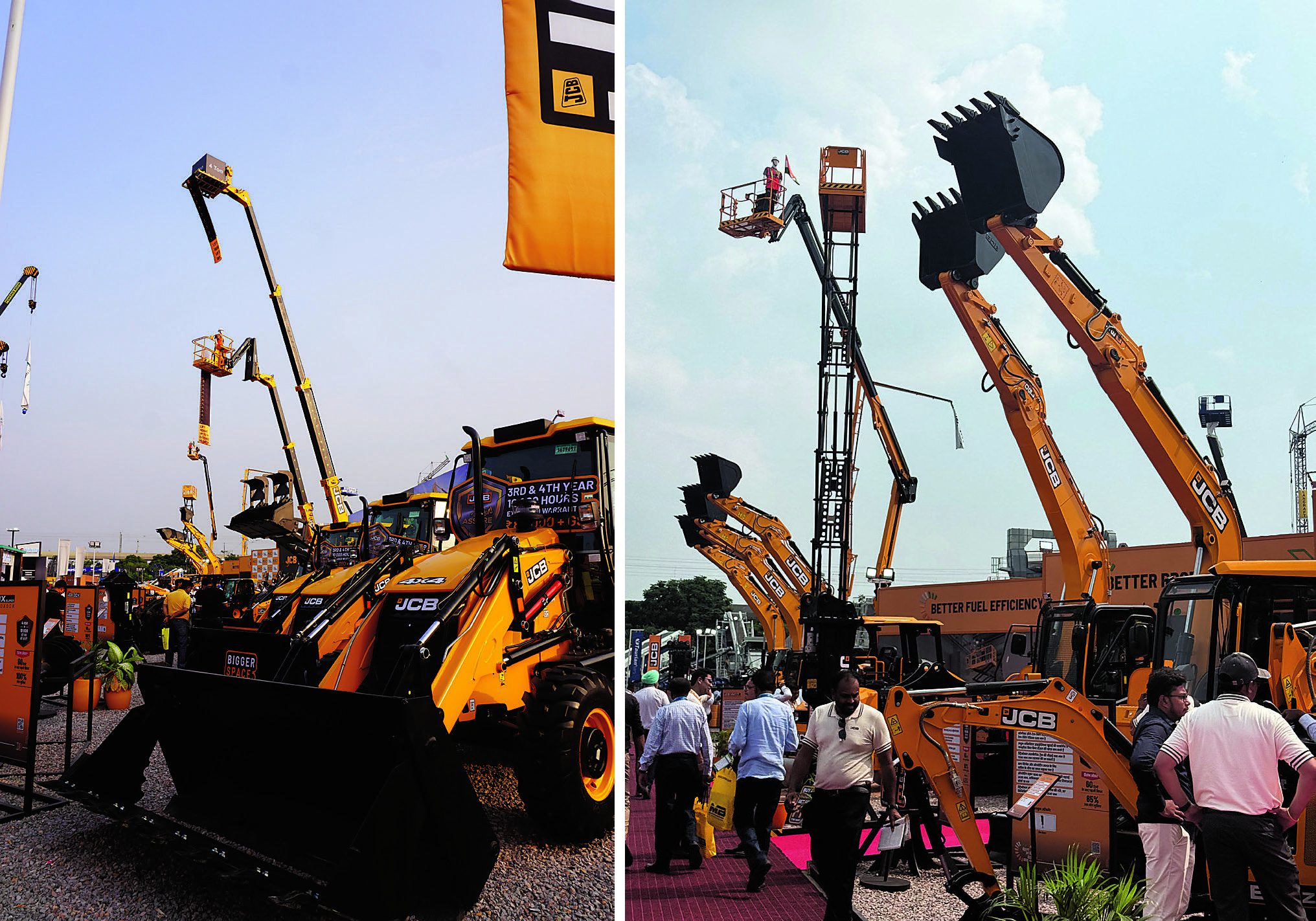 JCB backhoe loaders, excavators and access platforms on display