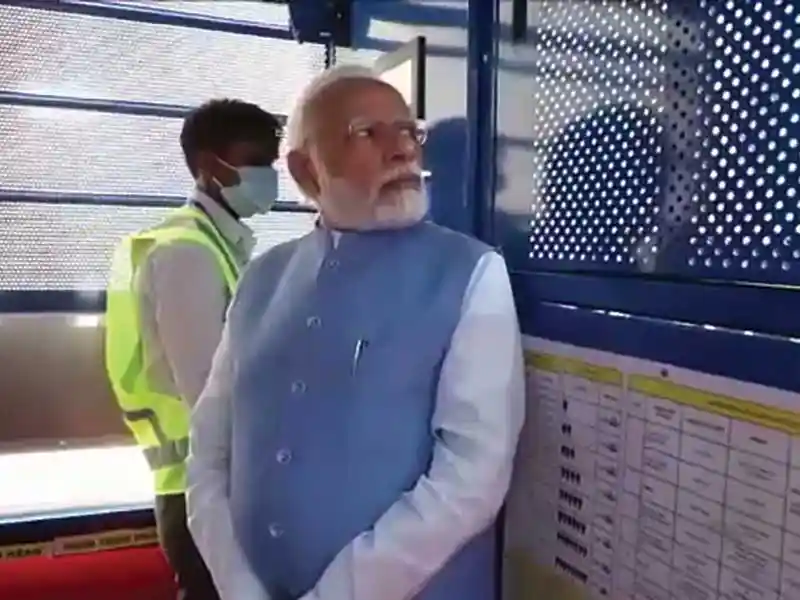 Prime Minister Narendra Modi stepped into a specially designed elevator