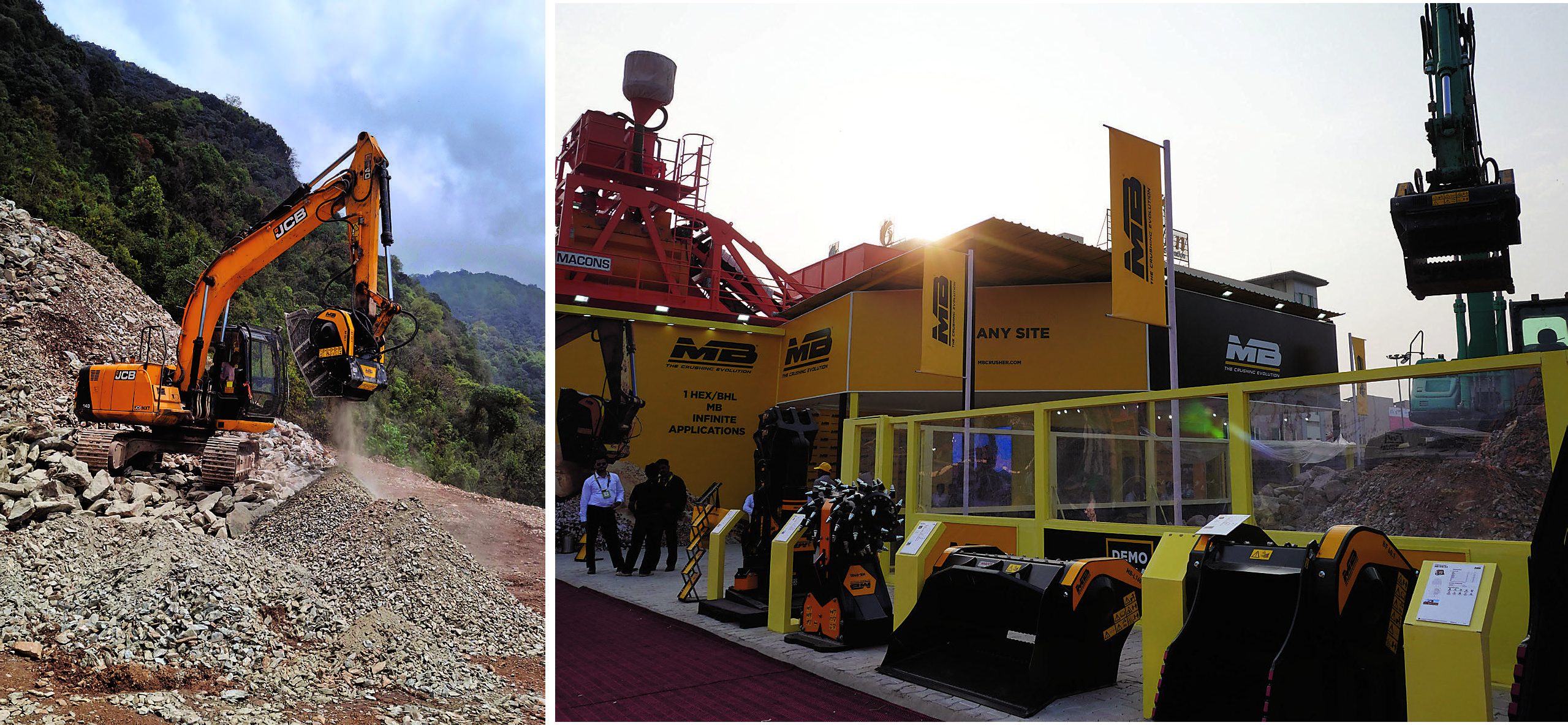 MB Crusher equipment in operation and exhibition attachments