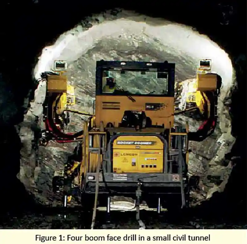 Four boom face drill in a small civil tunnel