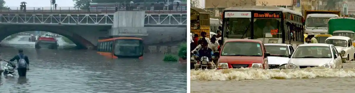 Figure 3: Flooding (left) Delhi, (right) Bengaluru City.