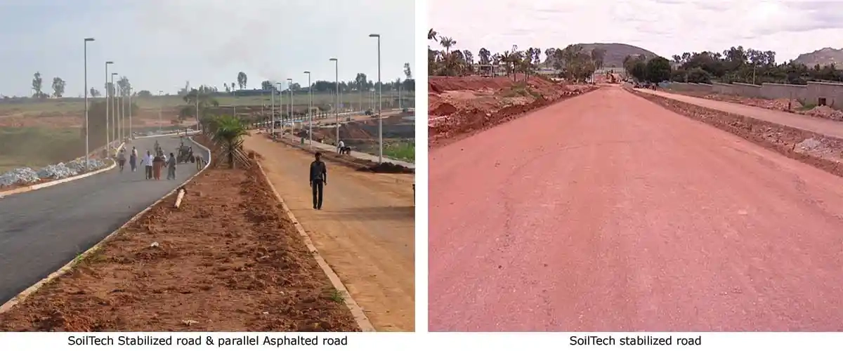 SoilTech Stabilized road & parallel Asphalted road