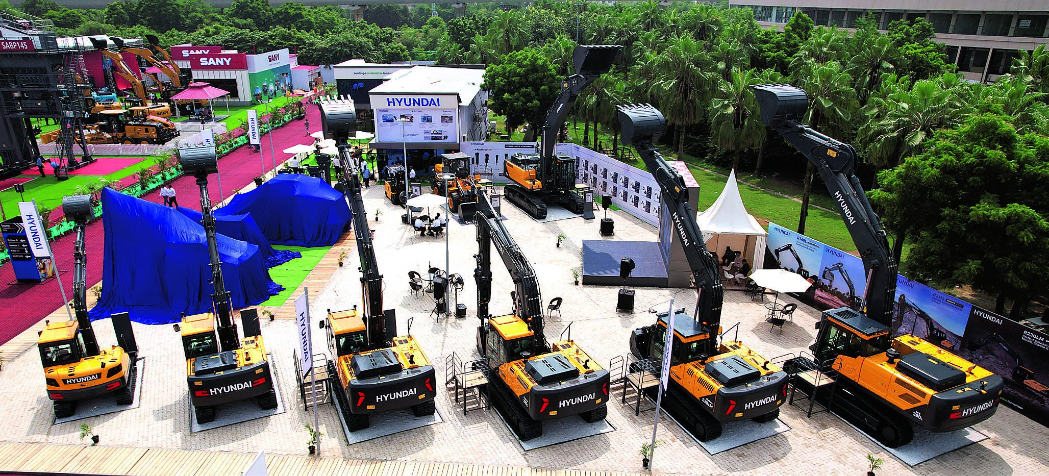Hyundai excavators and equipment at the exhibition