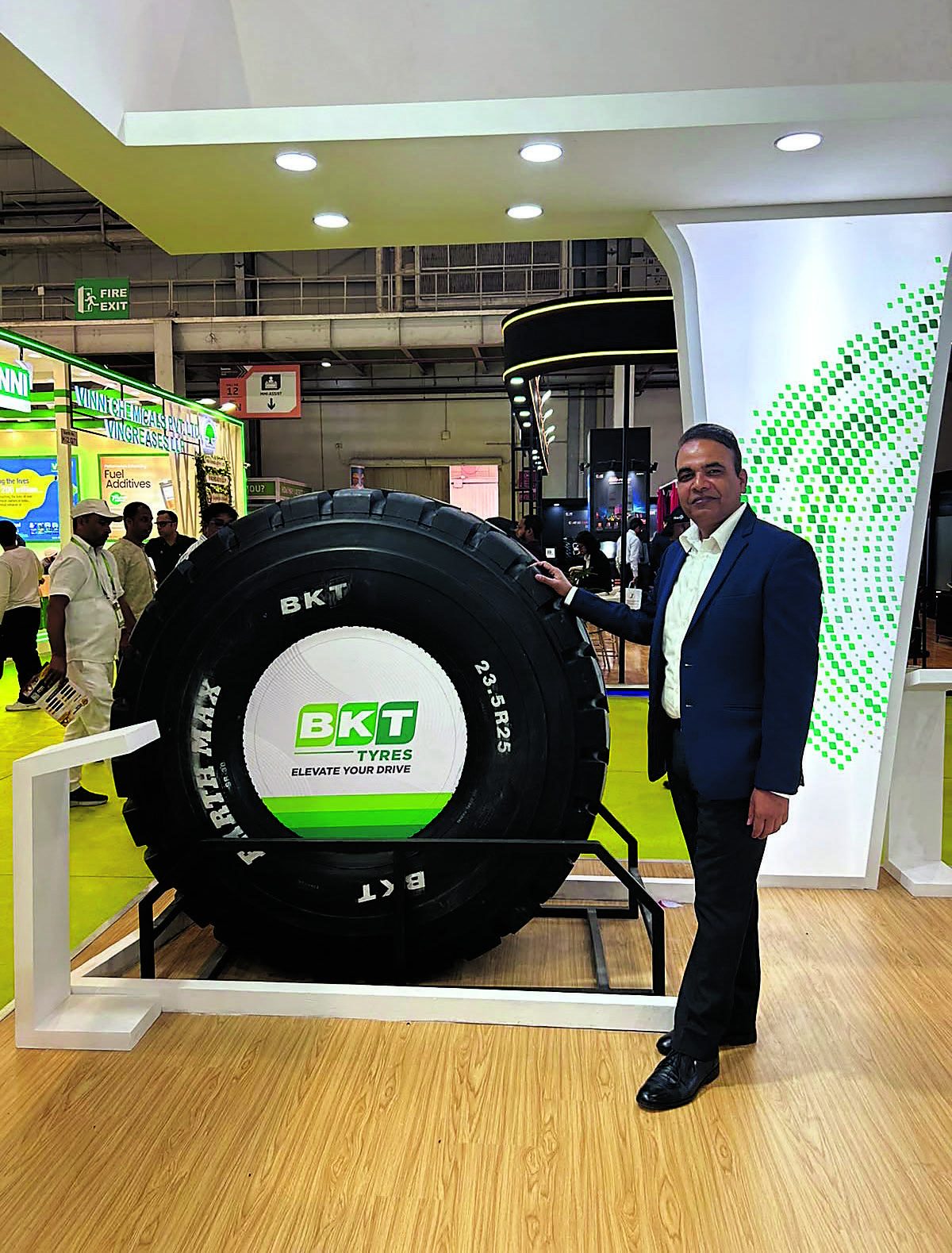 Farid Ahmed of BKT with an off-highway tyre