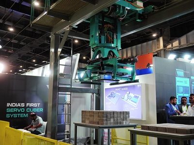 Jigar Patel, Director, Revomac Industries, with automated block-making machinery