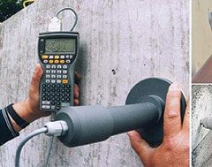 Non destructive testing for determining the strength of concrete