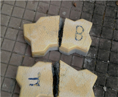 Failure of pavement blocks after flexural strength test