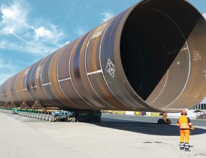 Monopile Moved on Self Propelled Transporters