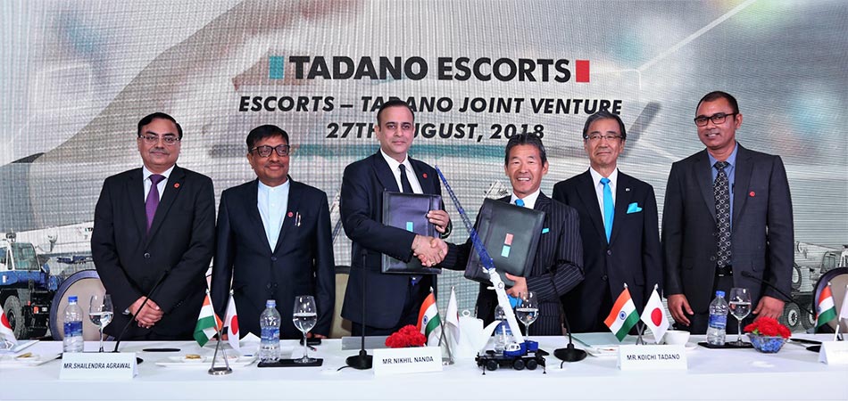 ESCORTS ENTERS INTO JV WITH JAPAN'S TADANO GROUP FOR HIGHER CAPACITY MOBILE CRANES