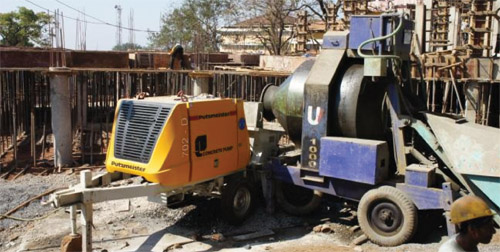 Stationary Concrete Pump BSA 702D Working on Site